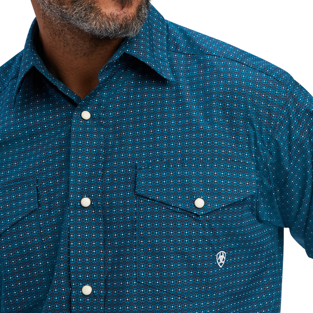 Ariat Men's Freddie Classic Fit Snap Shirt in dark teal colour - Detail