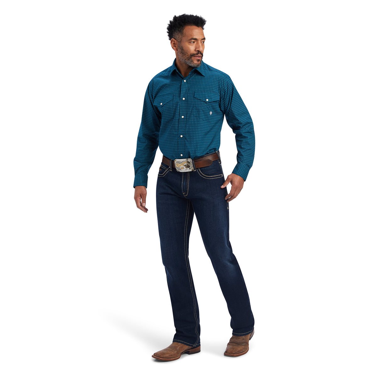 Ariat Men's Freddie Classic Fit Snap Shirt in dark teal colour - Full