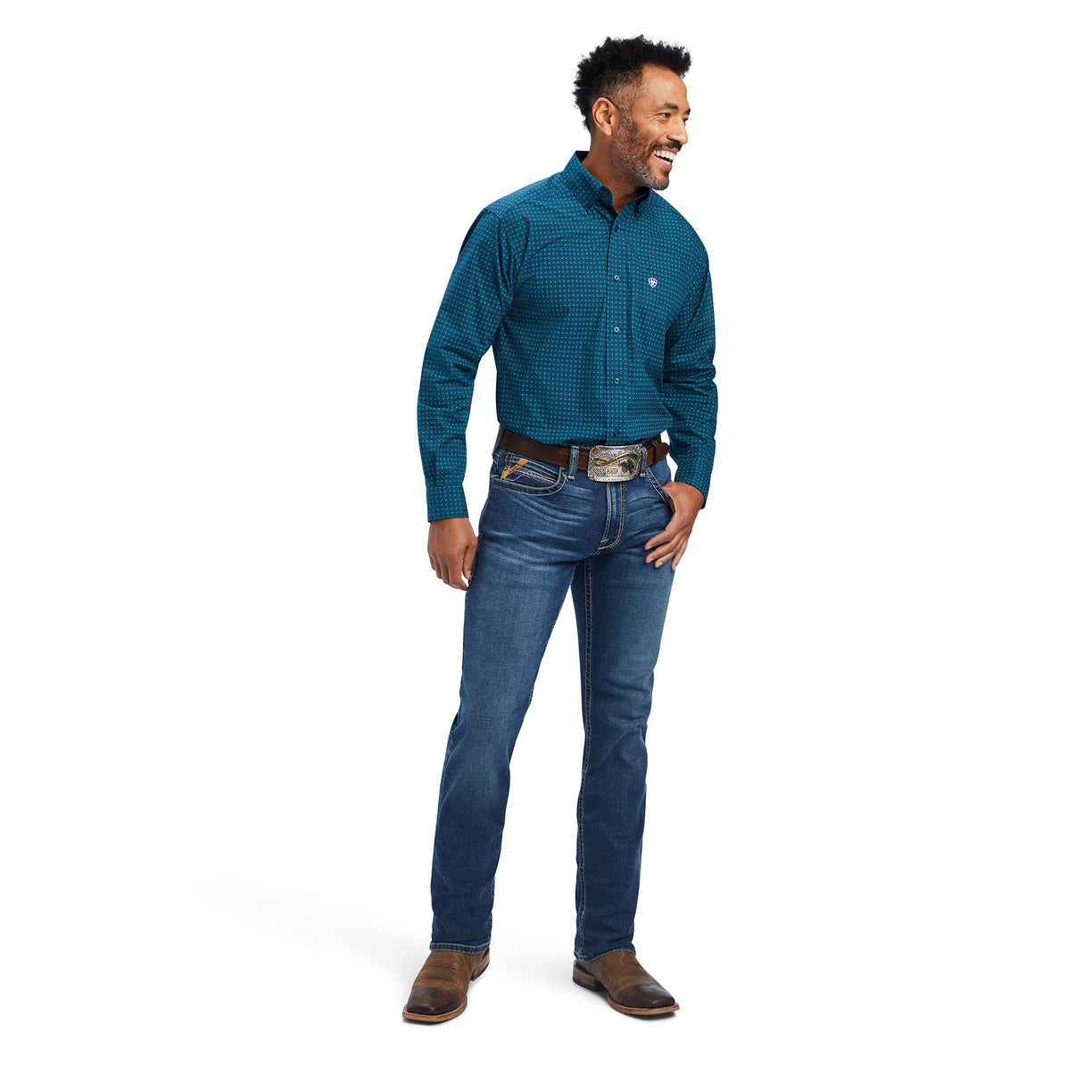 Ariat Men's Freddie Classic Fit Shirt in dark teal colour - Full