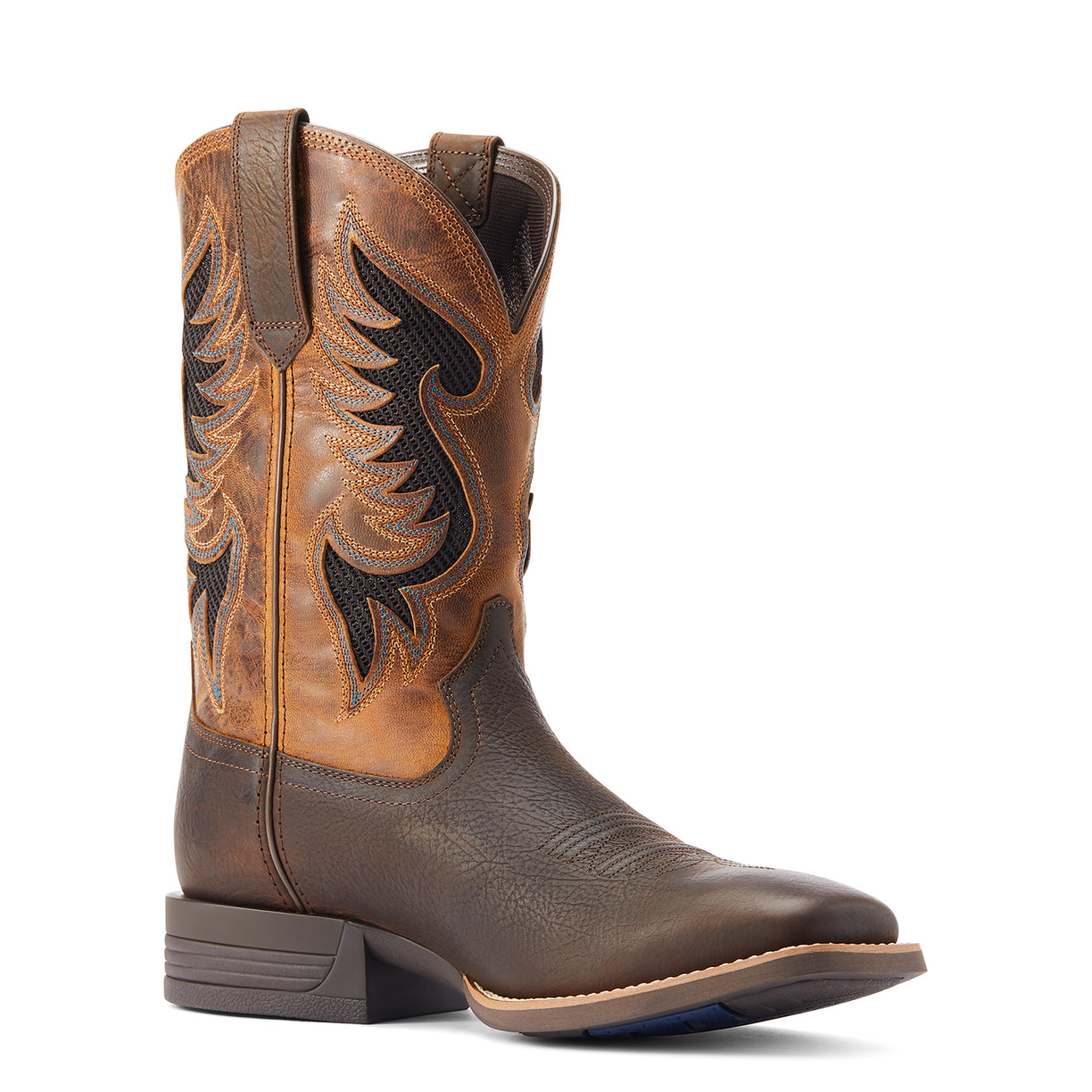 Ariat Men's Cowpuncher VentTEK Boots in Dark Brown & Golden Mustard Leather Angle