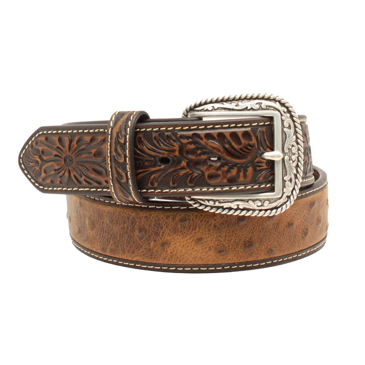 Two-toned Ostrich Tooled Belt
