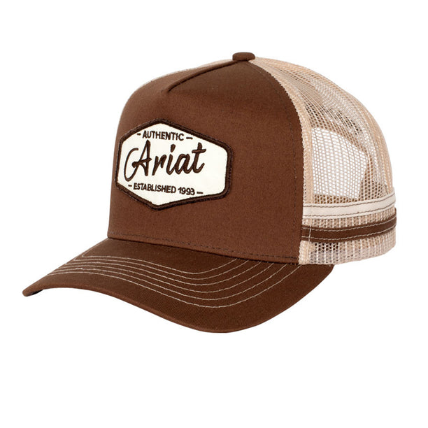 Ariat Est Patch Trucker Cap in brown with badge - Front