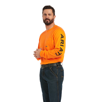 Men's Rebar Cotton Strong Graphic T-Shirt in Safety Orange Black, 10037643 Ariat