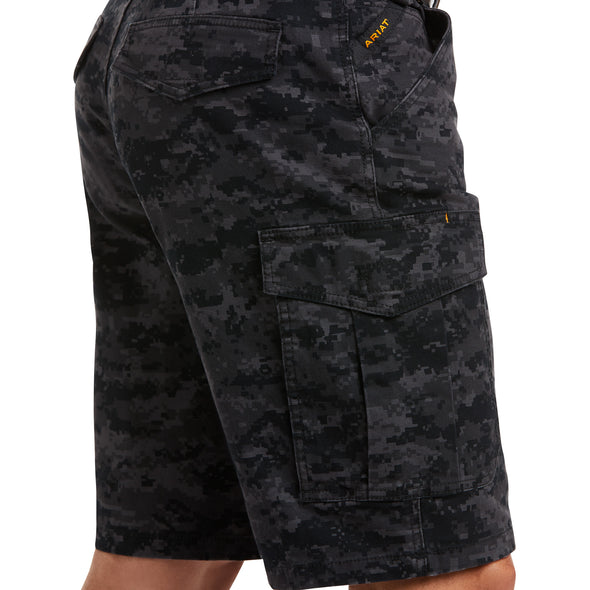 Men's Rebar DuraStretch Made Tough Cargo Shorts in Black Camo 10034682 Ariat suide