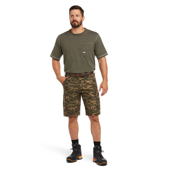 Men's Rebar DuraStretch Made Tough Cargo Shorts in Olive Camo 10034723 Ariat full