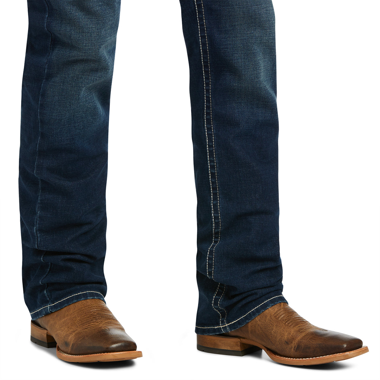 Ariat Men's M5 Straight Stretch Remming Stackable Straight Leg Jeans in dark blue denim - Details